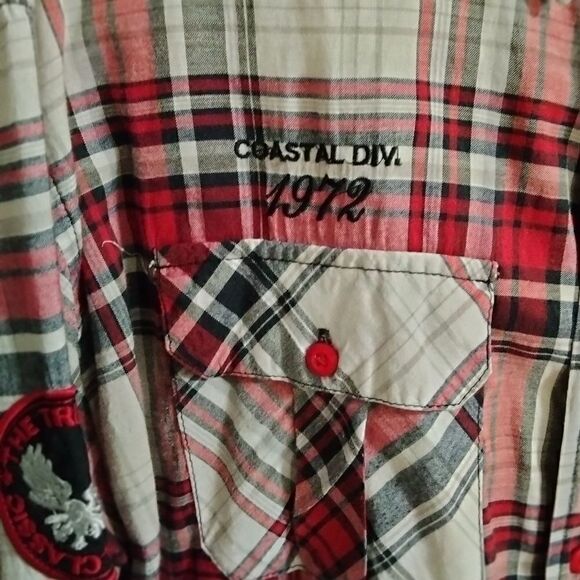 Evolution in Design Long Sleeve Button Down Shirt Sz 2XL White Red Black Patches - Picture 4 of 8